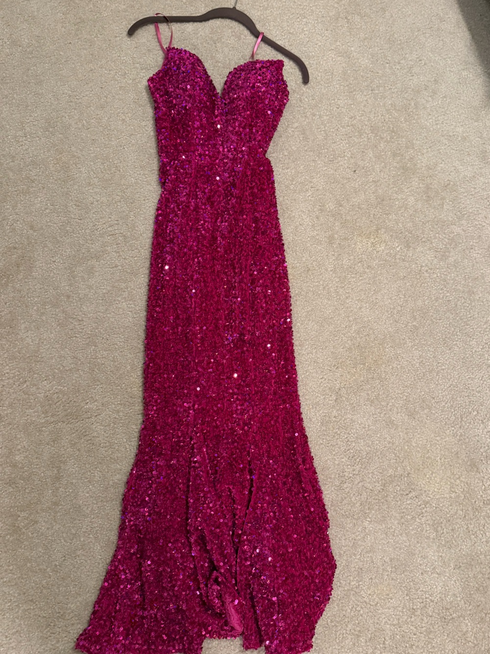 Sparkling Fuchsia Sequin Evening strapless dress